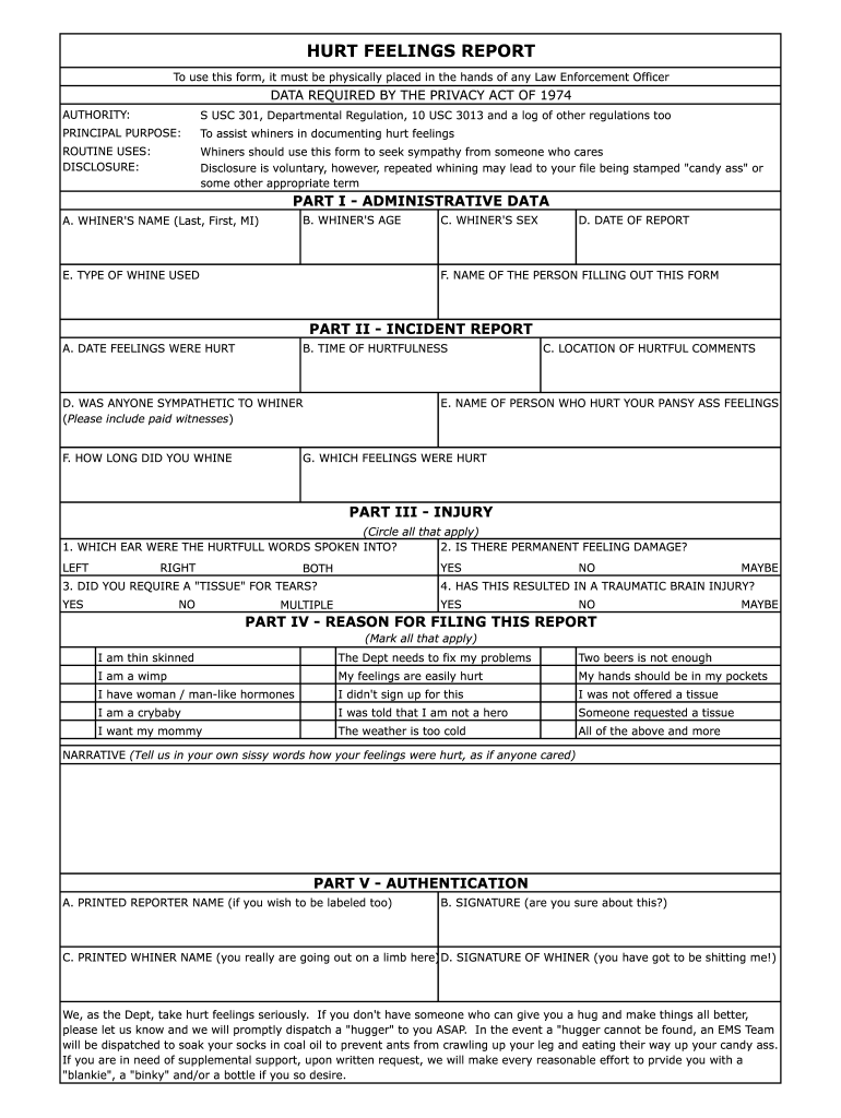Hurt Feelings Report form